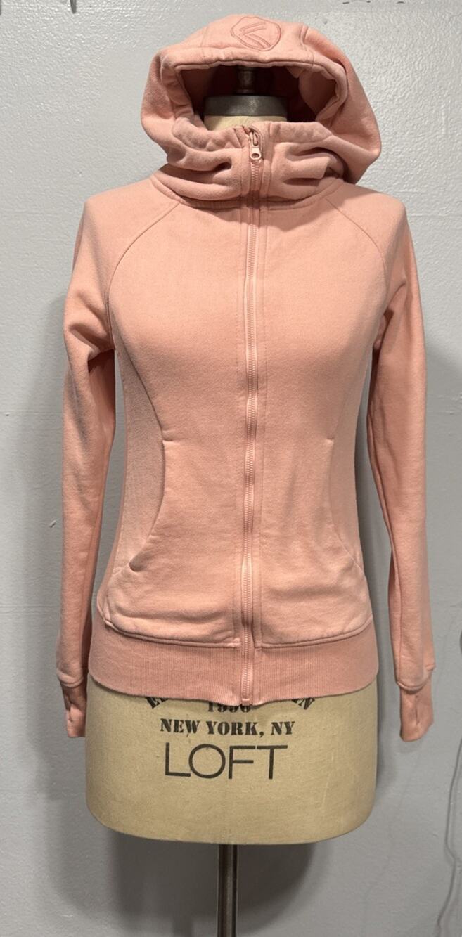 Savvi Full Zip Hoodie Sweatshirt Womens S Thick Knit Long Sleeve Thumbhole Peach